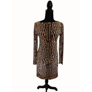 Michael Kors Animal Print Sheath Dress Long Sleeve Womens Size XS